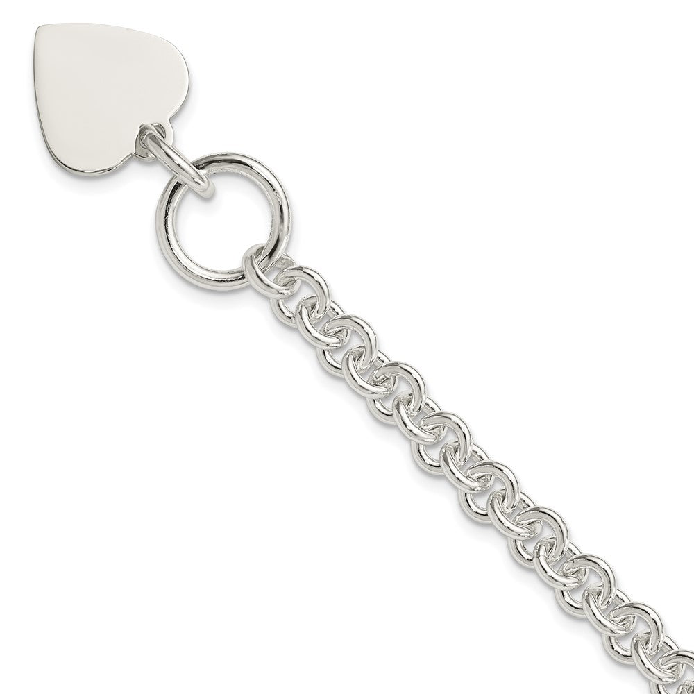 Sterling Silver Engraveable Heart Disc on Fancy Link Toggle 7.75in Bracelet 7.75 inches