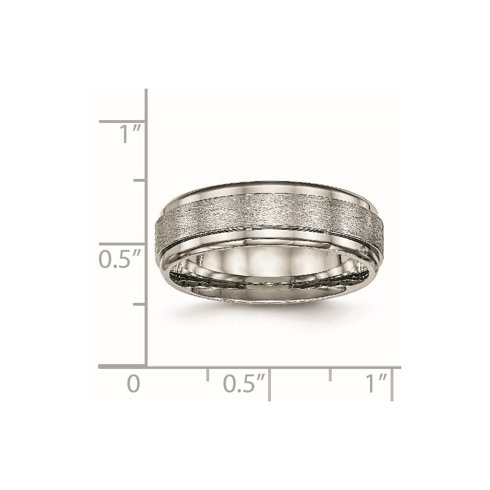 Titanium Brushed Center 7mm Ridged Edge Band Size - 8.5