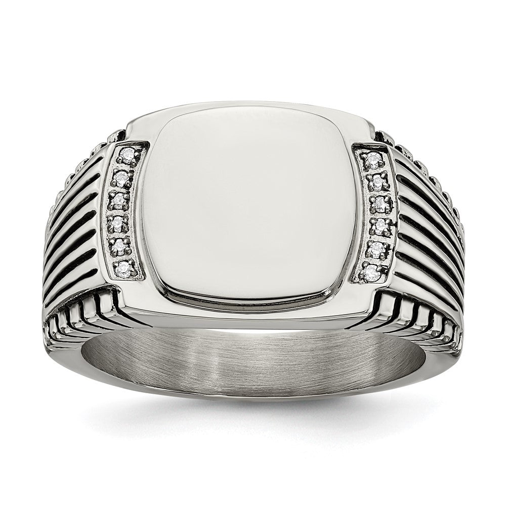 Stainless Steel Polished with CZ Signet Ring Size - 11