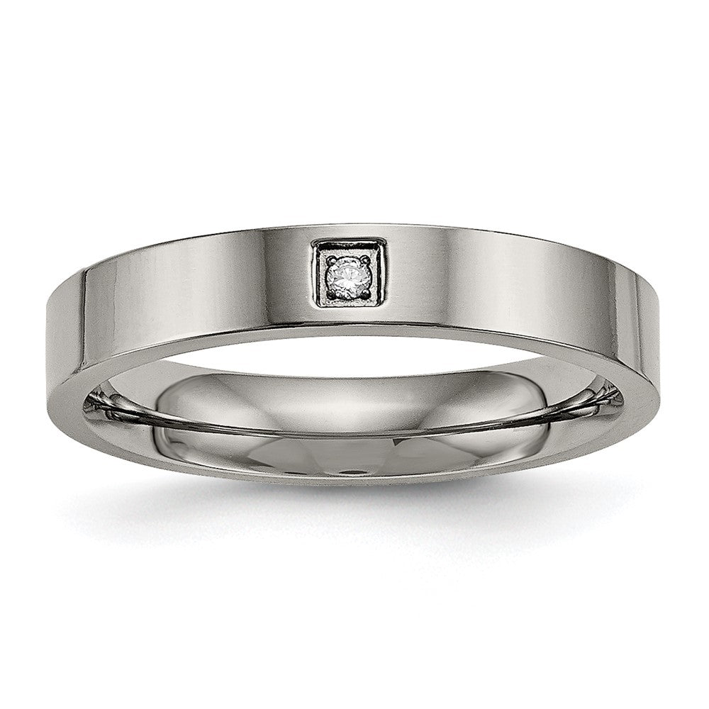 Titanium Polished with CZ 4mm Flat Comfort Fit Band Size - 10