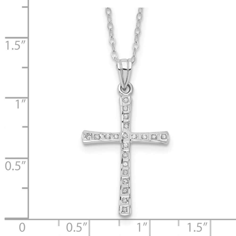 Diamond Fascination Diamond Mystique Sterling Silver Platinum-plated Diamond Cross 18 Inch Necklace 18 Inches