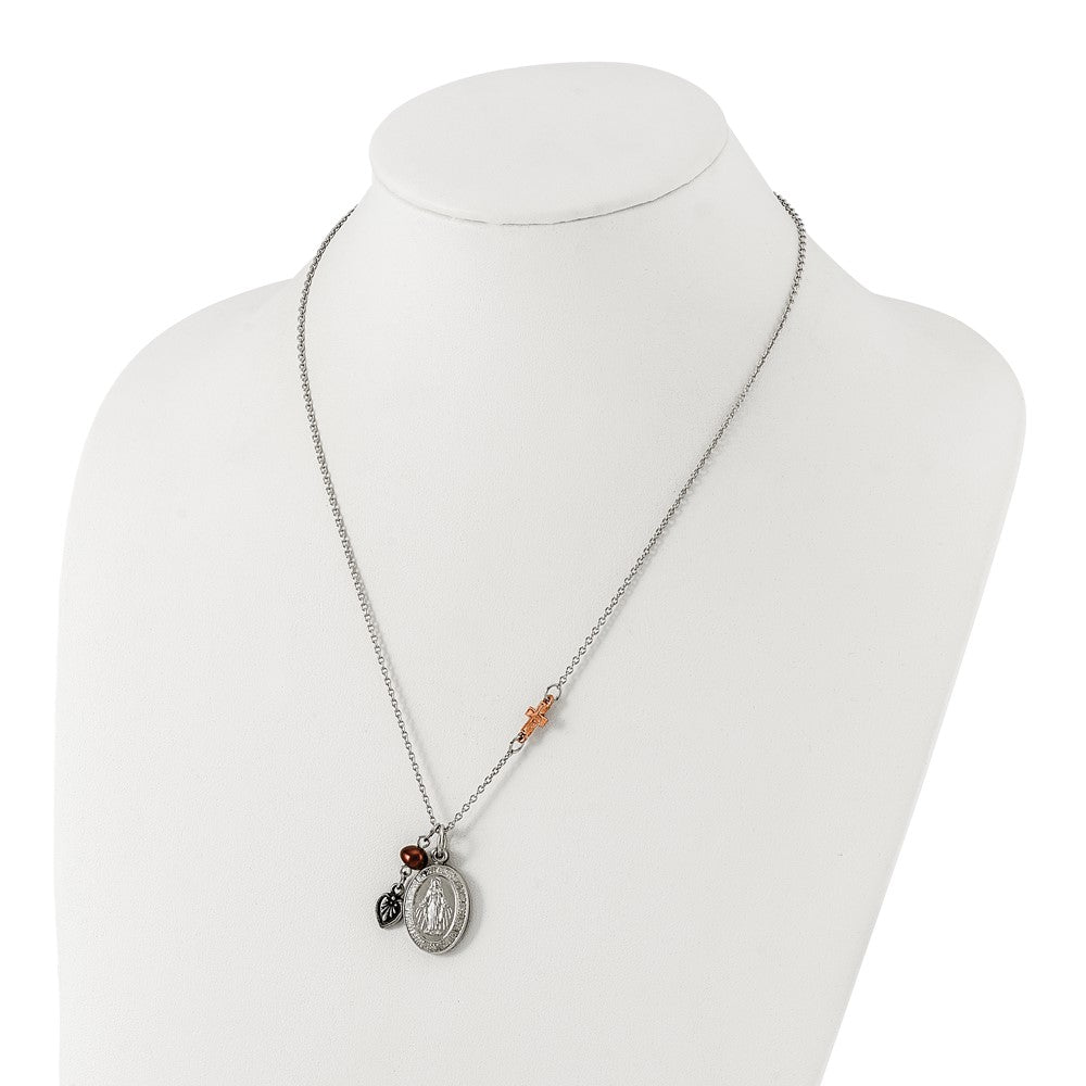 Silver-tone & Rose-tone Moveable Mary-The Lords Prayer 20in Necklace