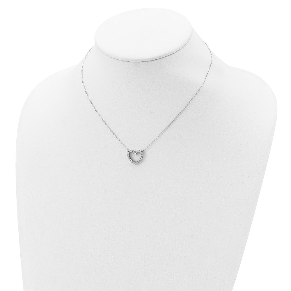 Sterling Silver Rhodium-plated Open Heart CZ 16 inch Necklace 16 Inches