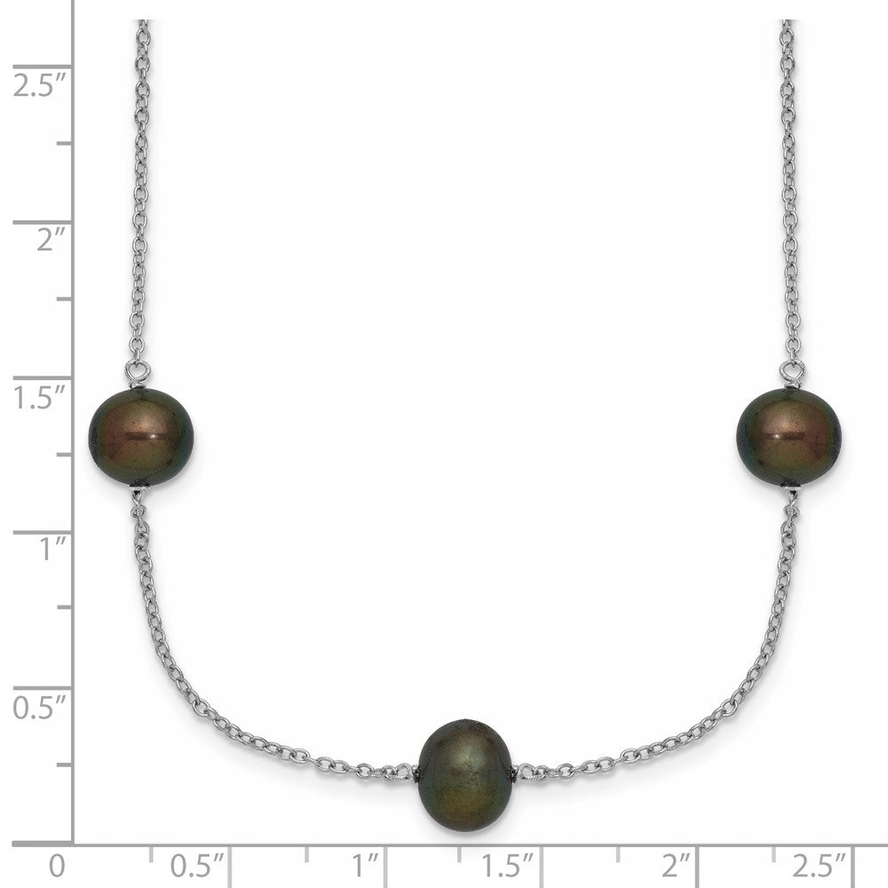 Sterling Silver Rhodium-plated 7-8mm Black Semi-Round Freshwater Cultured Pearl 9-Station 18 inch Necklace 18 Inches