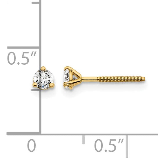 Primal Gold 14 Karat Yellow Gold Lab Grown Diamond 1/5cttw Certified SI1/SI2, G H I, 3 Prong Screwback Earrings