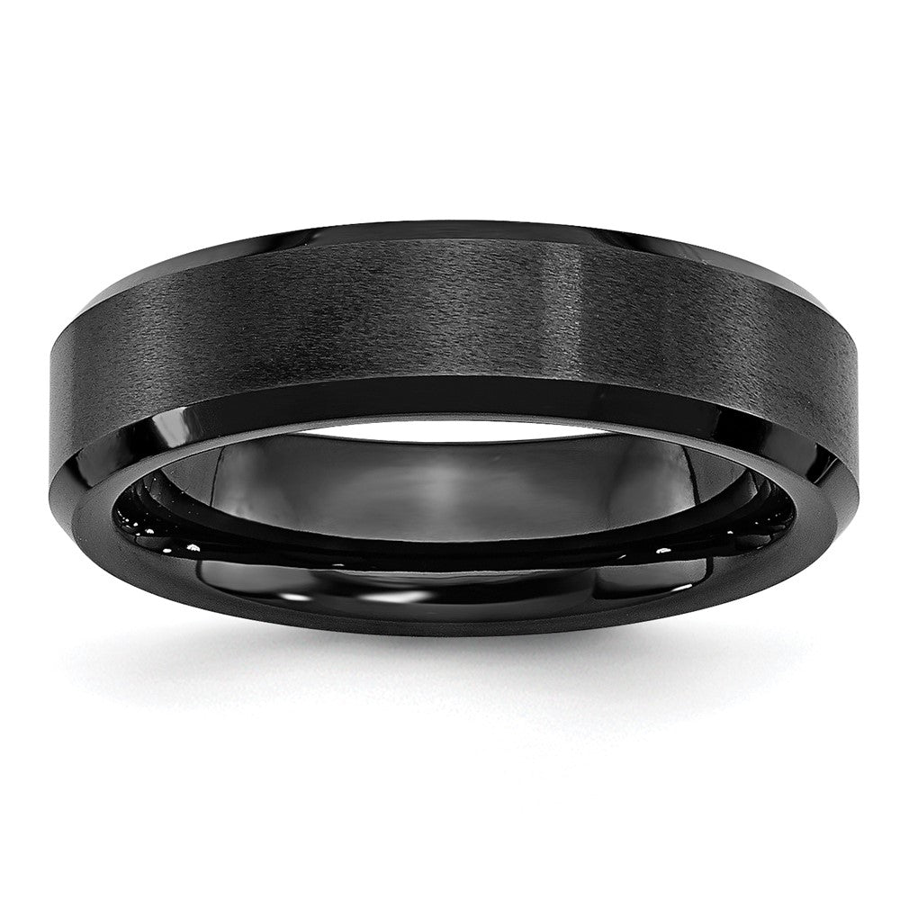 Black Ceramic Beveled Edge 6mm Brushed and Polished Band Size - 12.5