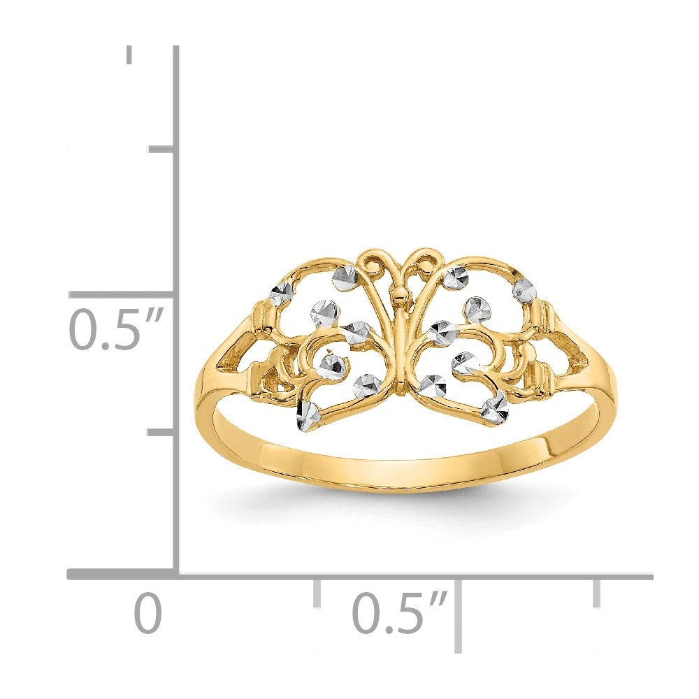 14k w/ Rhodium Diamond-cut Butterfly Ring Size 6