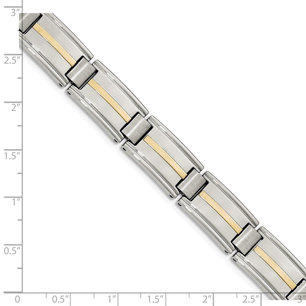 Stainless Steel with 14k Accent 8.75in Brushed & Polished Link Bracelet 8.75 inches
