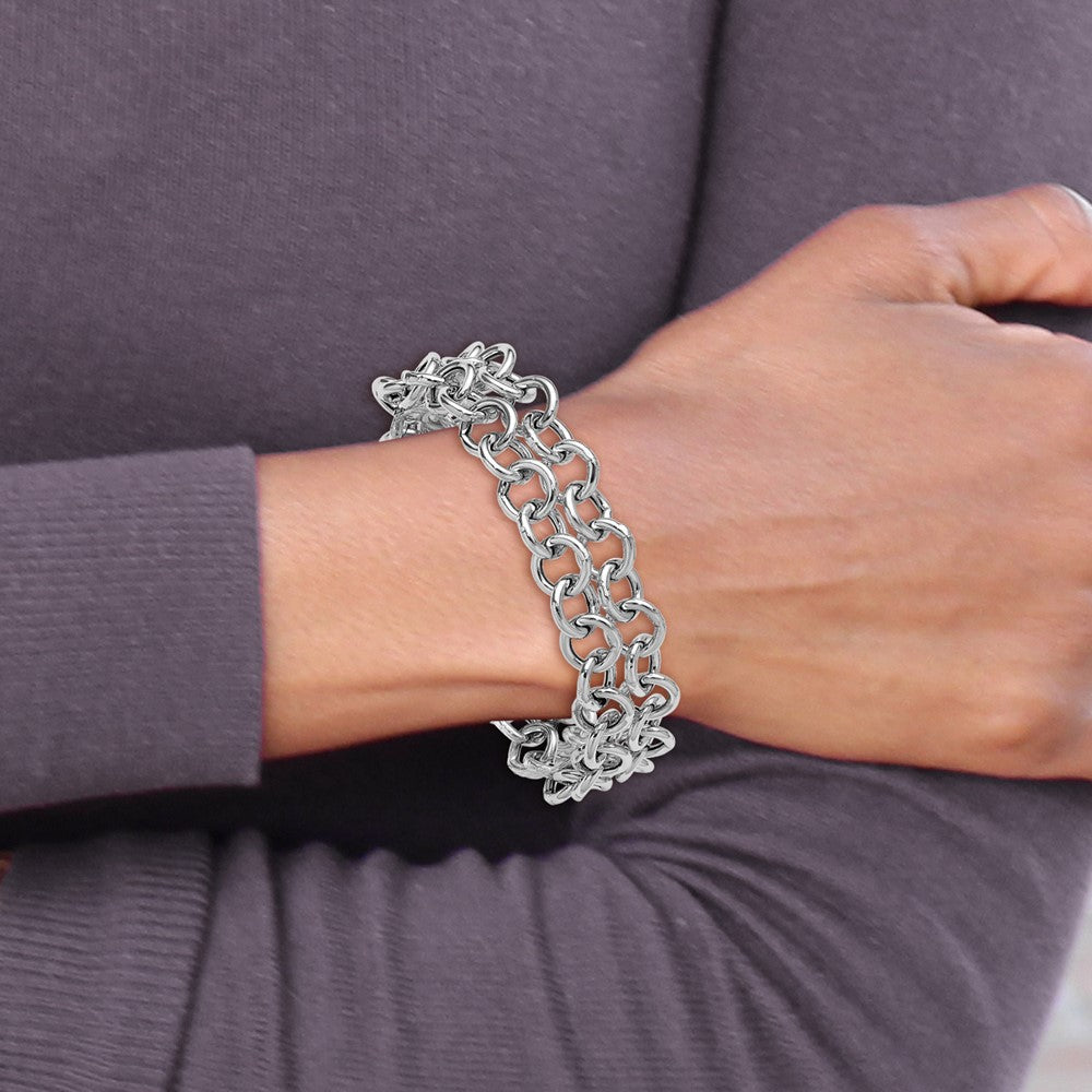SS RH-plated Polished 2-strand Circle Link Bracelet 7.5  inches