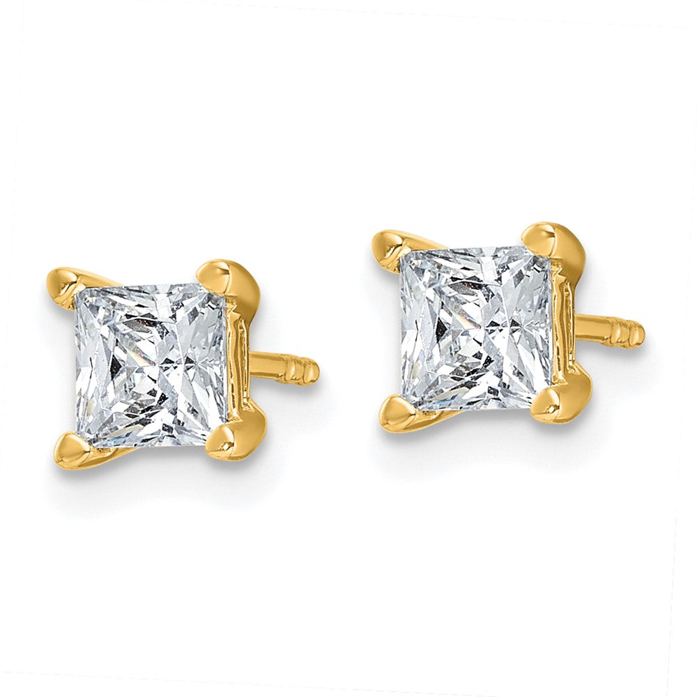 True Origin 14K Yellow Gold 1 1/2 carat Lab Grown Diamond VS+ F+ Princess Four Prong Heavy Weight Complete Stud Earrings