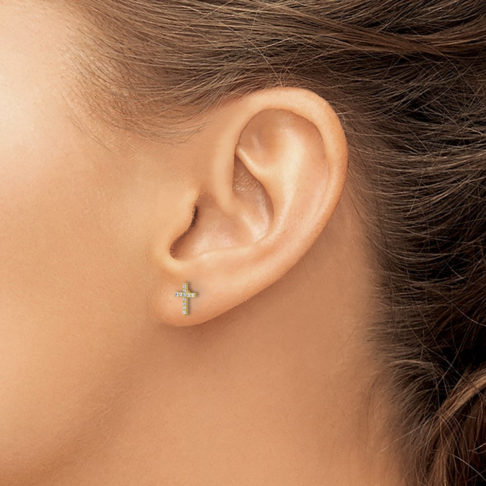 14K Madi K Polished CZ Cross Post Earrings