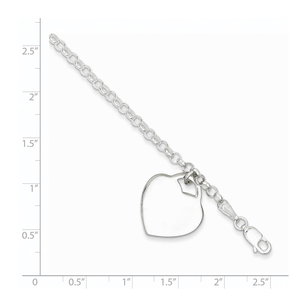 Sterling Silver Engraveable Heart Bracelet 7 inches