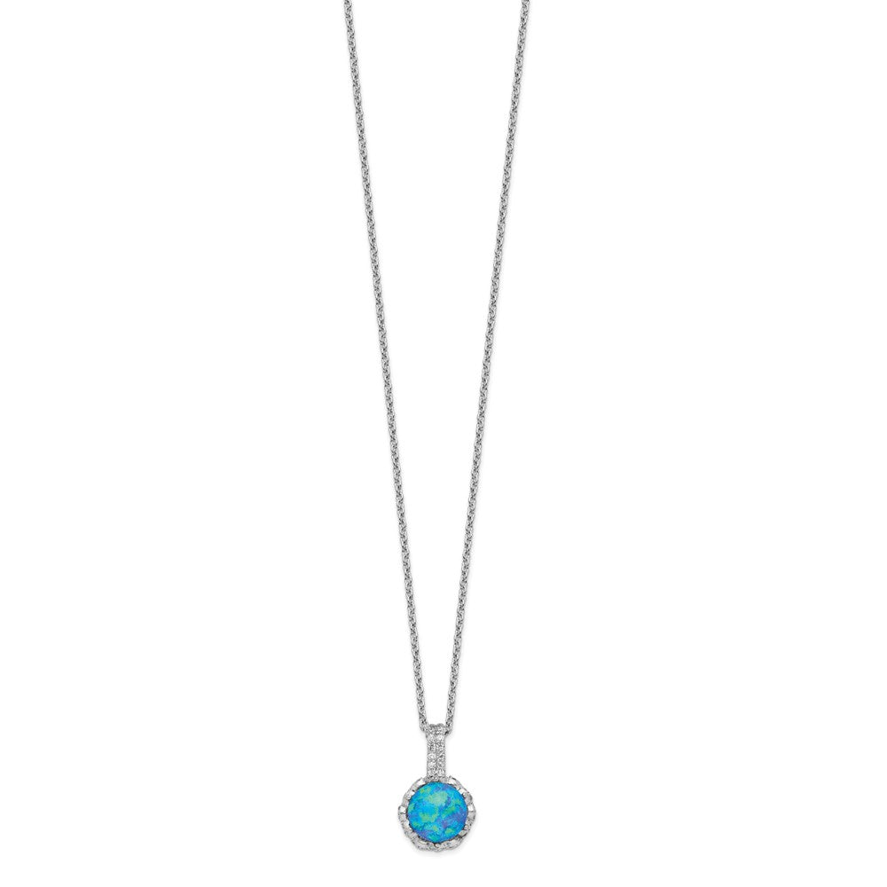 Cheryl M Sterling Silver Rhodium-plated Cabochon Lab Created Blue Opal and Brilliant-cut CZ 18.25 Inch Necklace 18.25 Inches