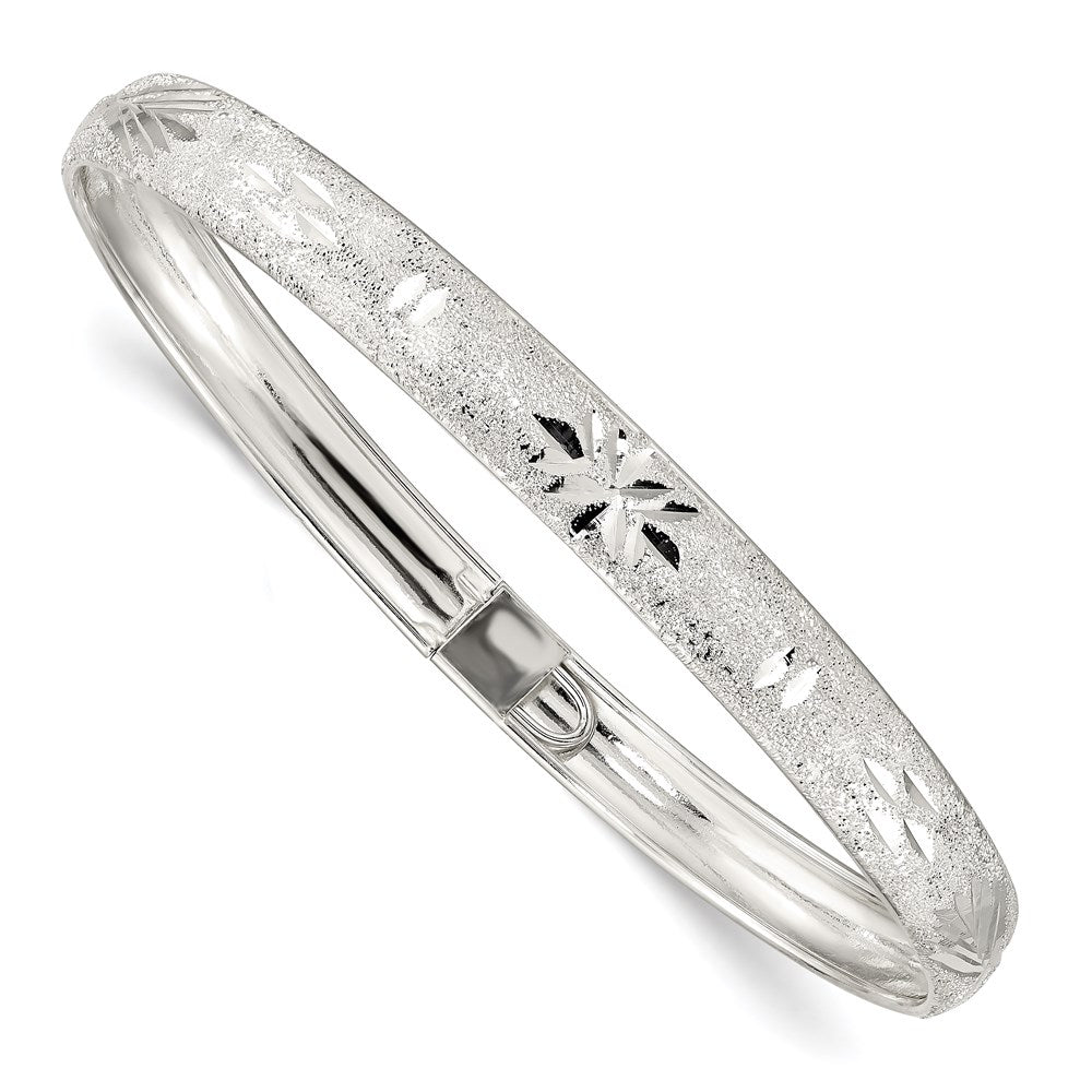 Sterling Silver 6.5mm Laser and Diamond-cut Flexible Bangle 7.25 inches