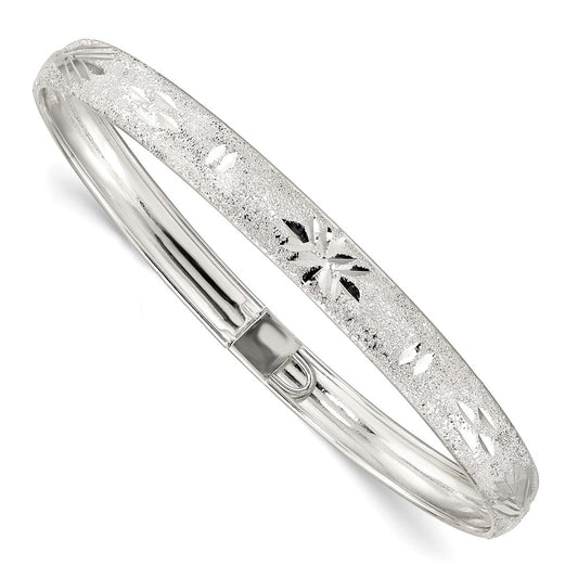 Sterling Silver 6.5mm Laser and Diamond-cut Flexible Bangle 7.25 inches