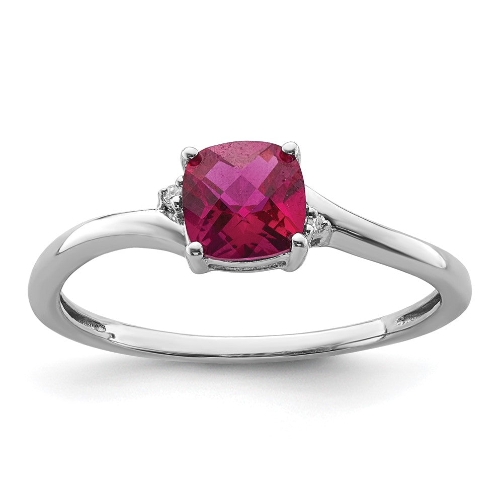 Sterling Silver Created RUBY& Diamond Ring