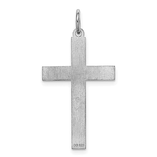 Sterling Silver Rhodium-plated Laser Designed Cross Pendant
