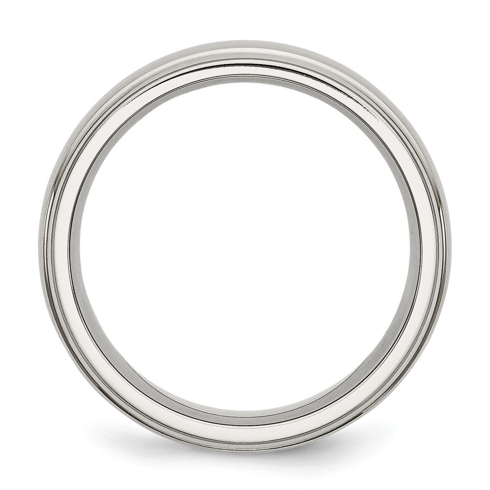 Stainless Steel Polished w/Brushed Center 7mm Ridged Edge Band Size - 7