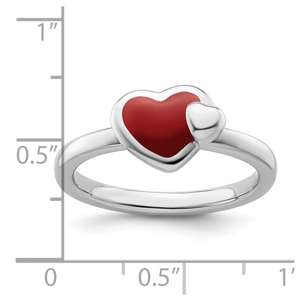 Sterling Silver Stackable Expressions Polished Red Enameled Heart Ring Size -10