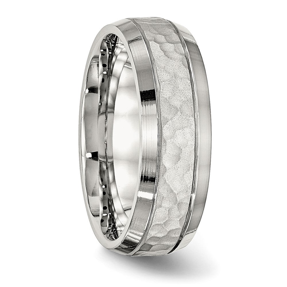 Stainless Steel Brushed Polished and Hammered 7.5mm Band Size - 8