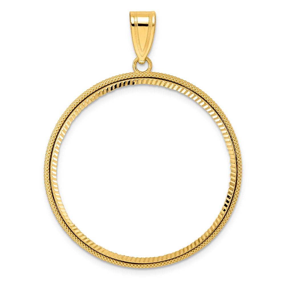 14k Diamond Cut Popcorn with 32.7mm Prong Coin Bezel Pendant