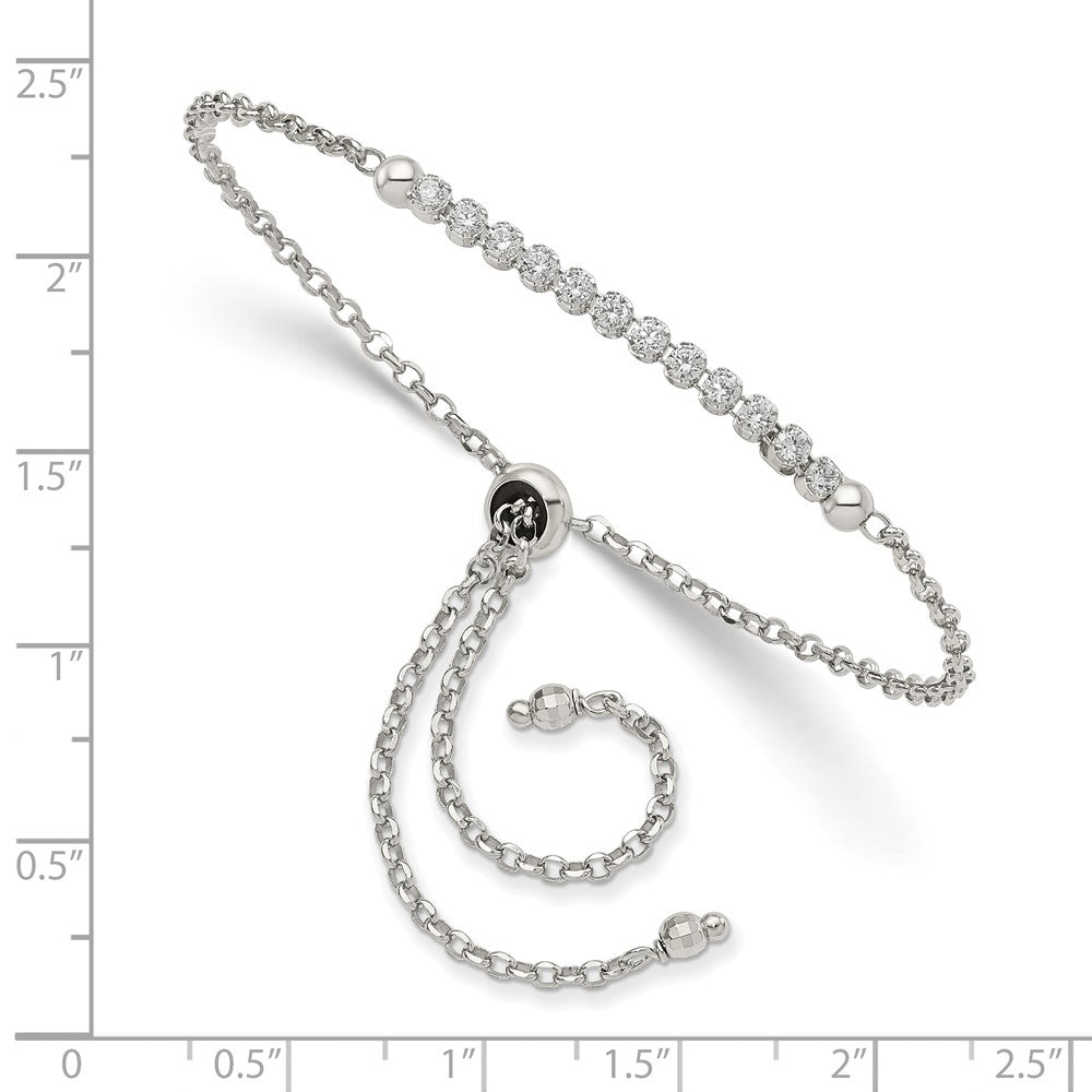 Sterling Silver Rhodium-plated CZ Adjustable Bracelet 10 inches