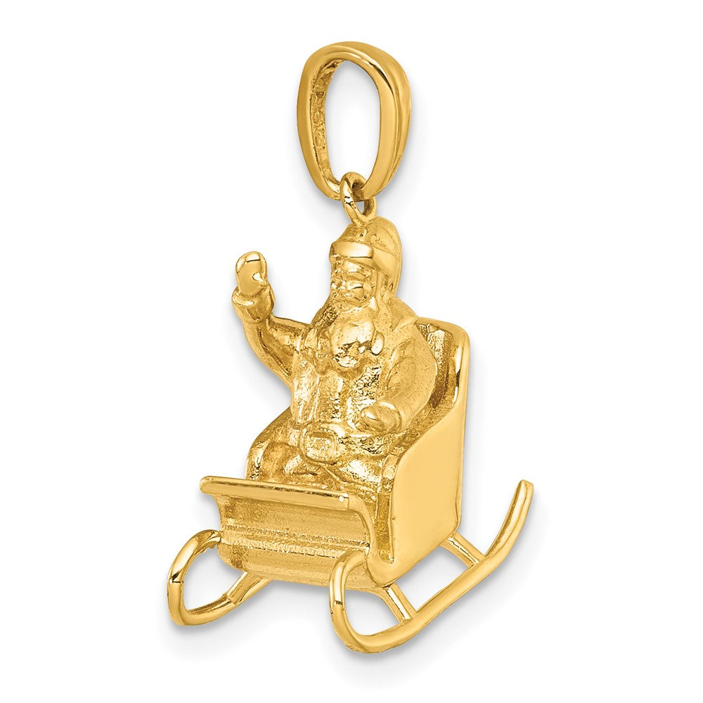 14k Polished 3-D Waving Santa In Sleigh Charm