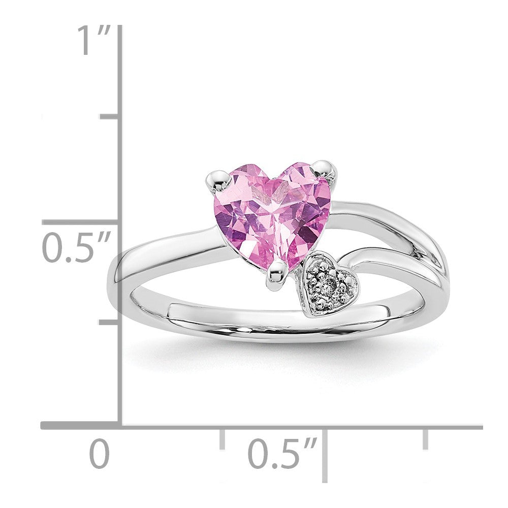 Sterling Silver Created Pink Sapphire and Diamond Heart Ring