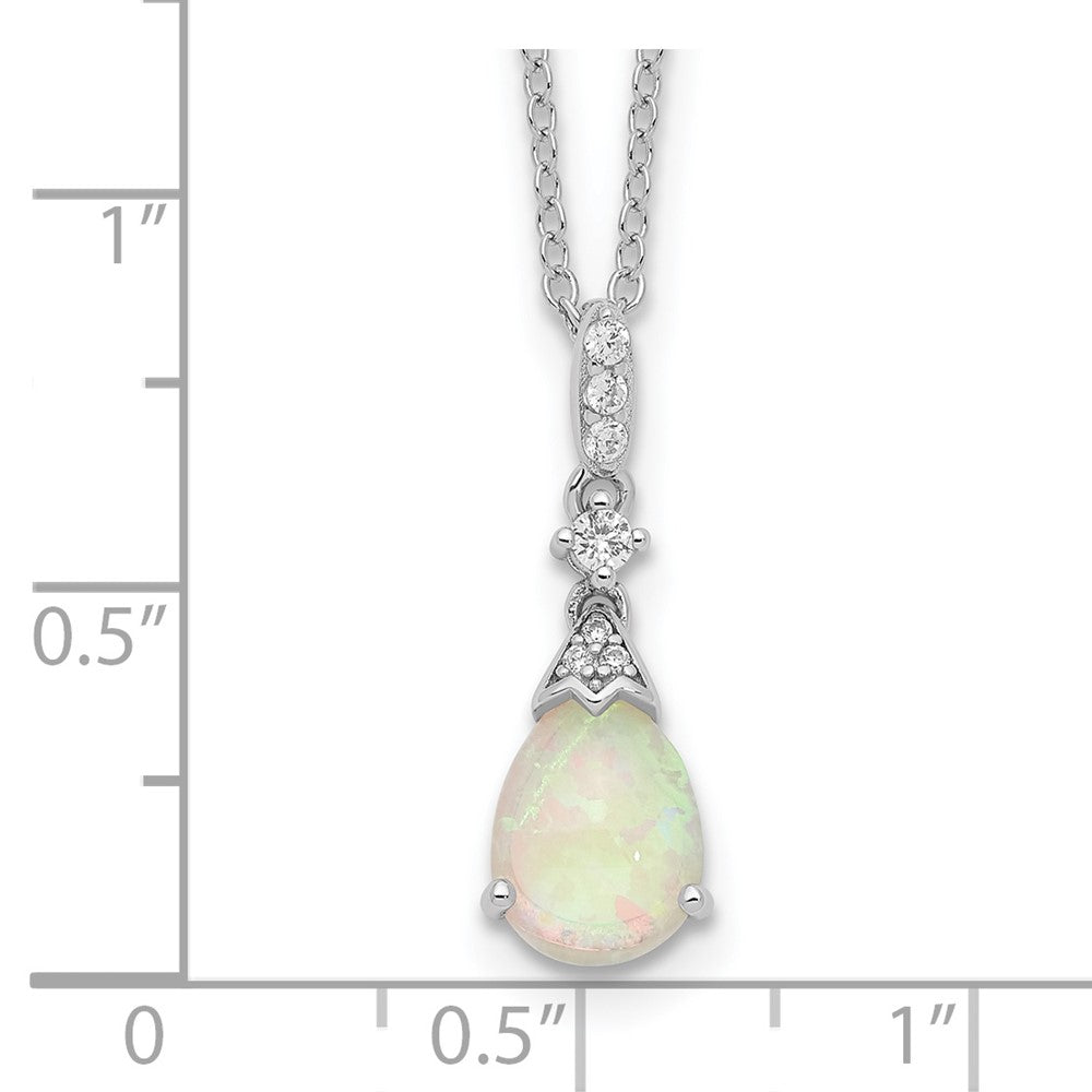 Cheryl M Sterling Silver Rhodium-plated Cabochon Lab Created Opal and Brilliant-cut CZ Teardrop 18 Inch Necklace 18 Inches