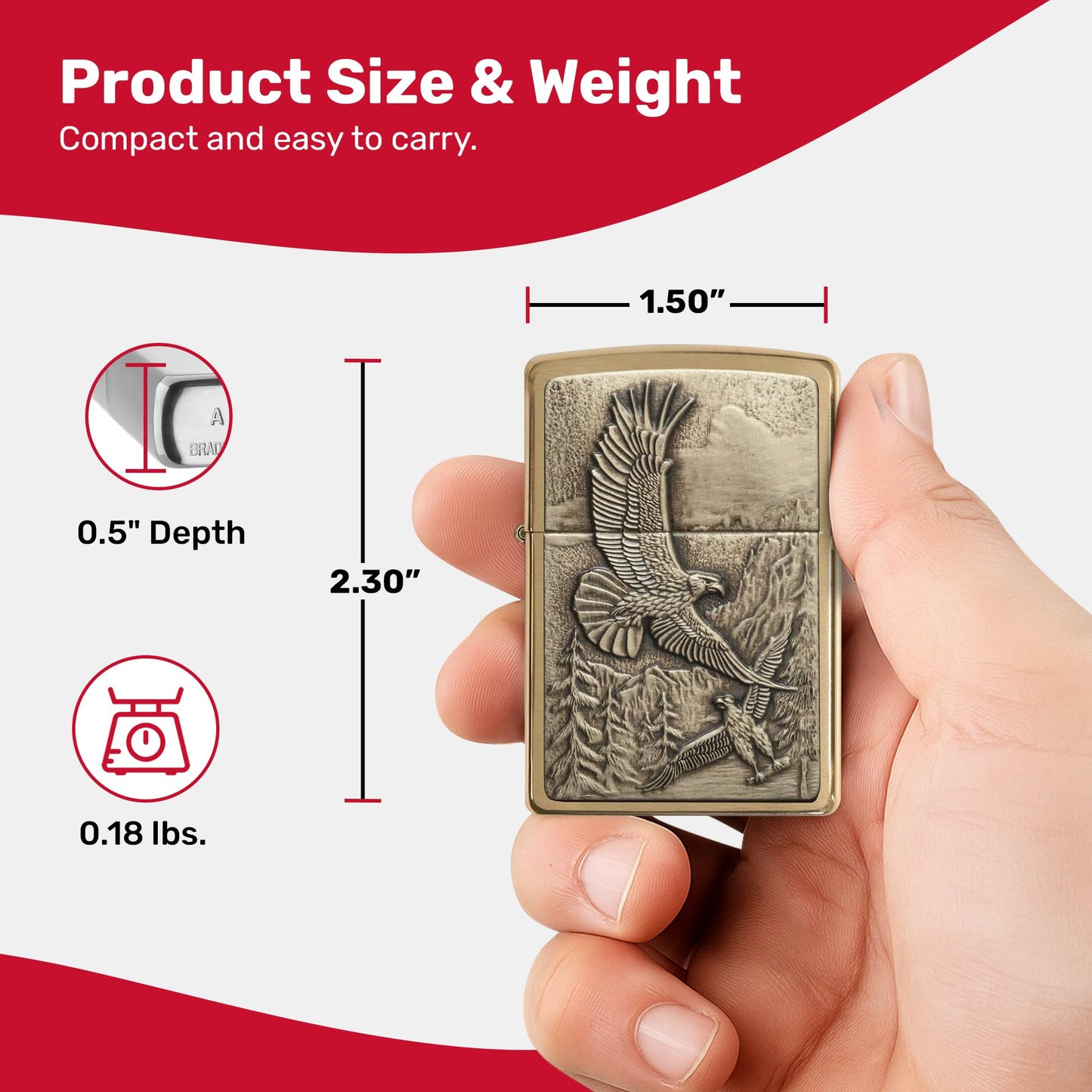 Zippo Brushed Brass Where the Eagle Dare Emblem Pocket Lighter