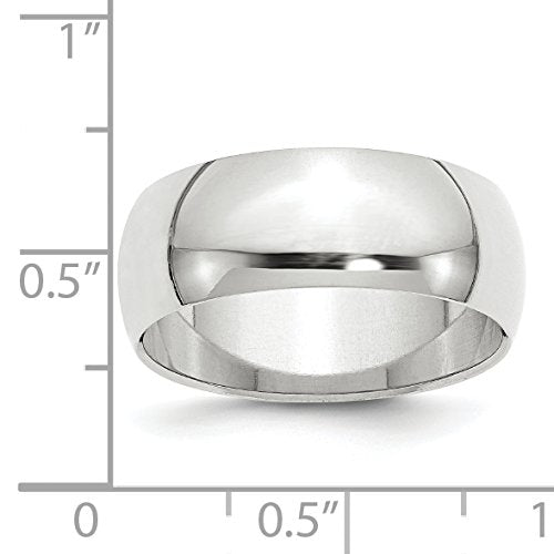 10k White Gold 8mm Half Round Wedding Band Size 7