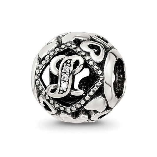 Sterling Silver Reflections CZ Letter L Bead