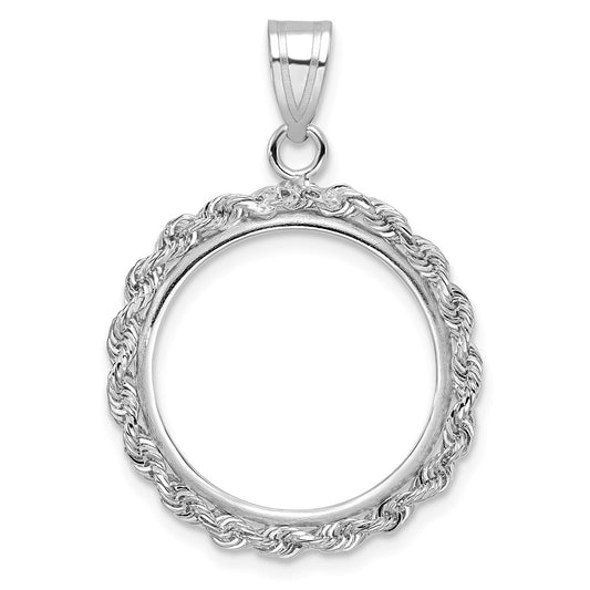Wideband Distinguished Coin Jewelry 14k White Gold Polished Rope 18.0mm Prong Coin Bezel Pendant