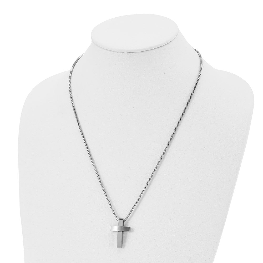 Stainless Steel Brushed and Polished Cross 22in Necklace