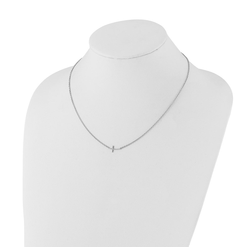 White Ice Sterling Silver Rhodium-plated 18 Inch Diamond Sideways Cross Necklace 18 Inches