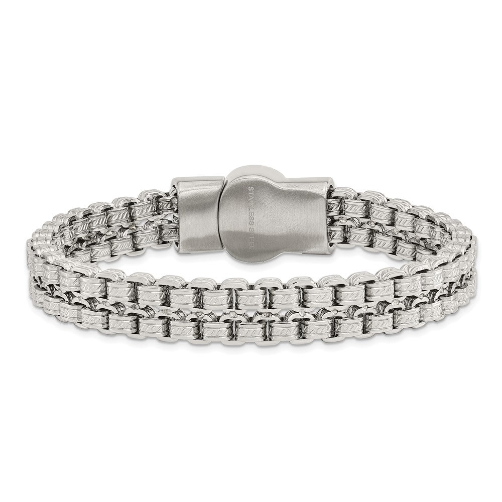 Stainless Steel Polished and Textured  Rolo Link 8.75in Bracelet 8.75 inches