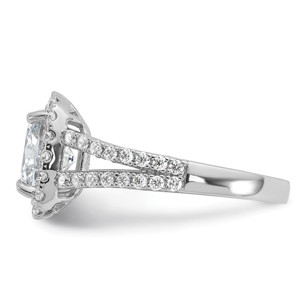 Cheryl M Sterling Silver Rhodium-plated Polished Cushion-cut CZ Halo Ring