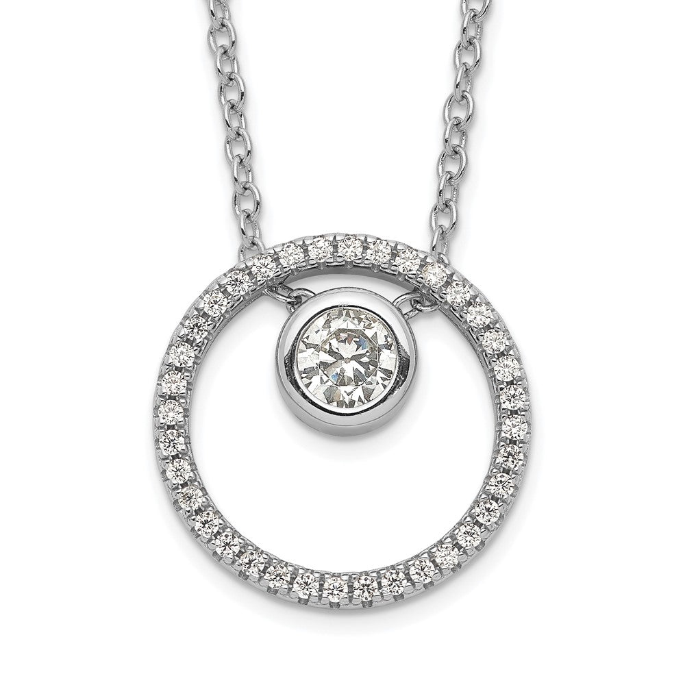 Sterling Silver RH-plated CZ Circle w/1in. Ext. Necklace 16 Inches