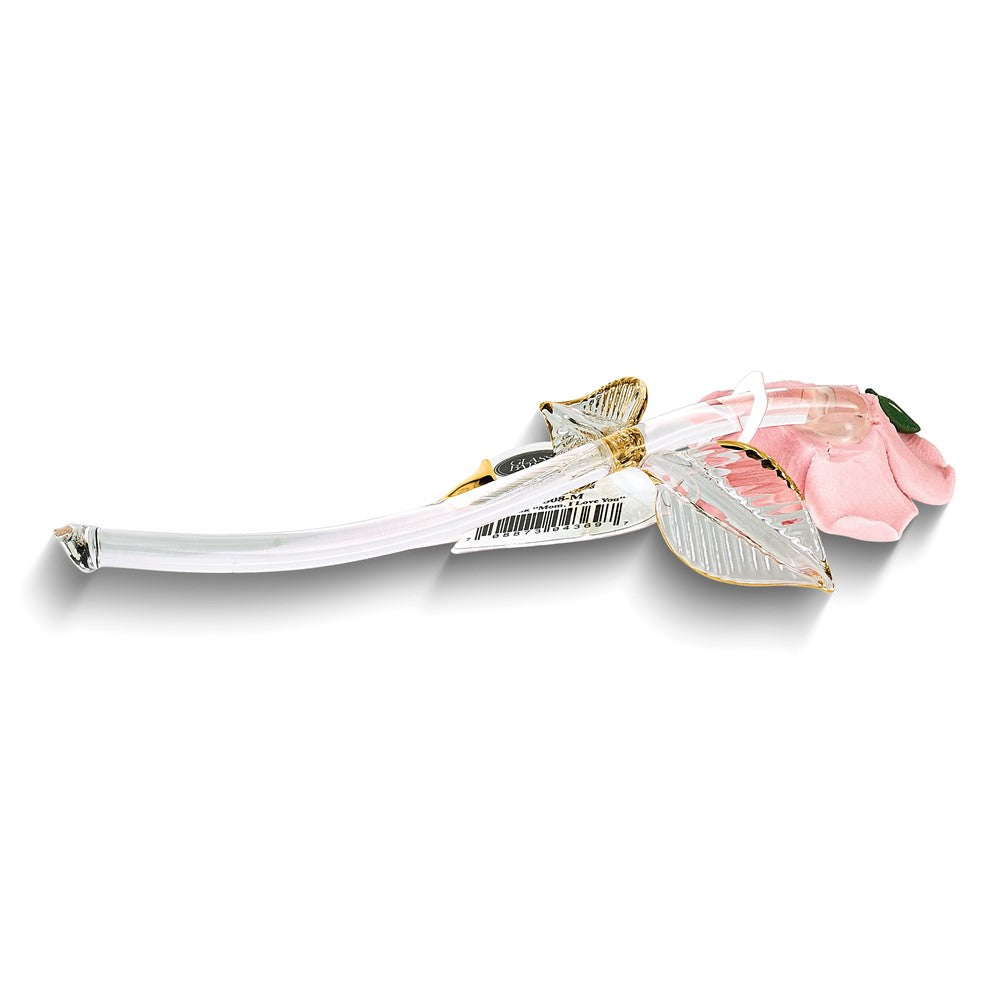 Glass Baron Beautiful Handcrafted Porcelain Pink Rose Crystal Heart Embossed with Mom, I Love You