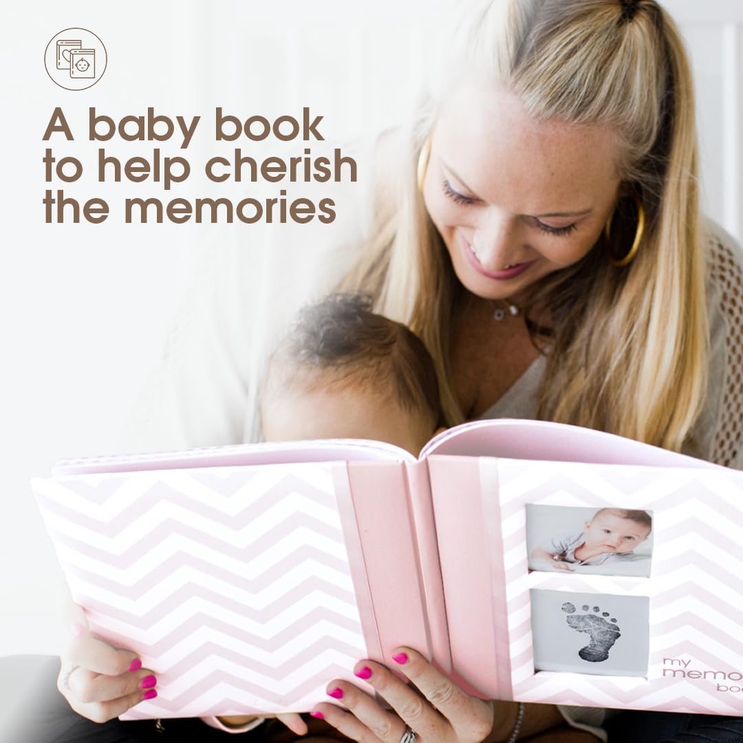 Pearhead Chevron Baby Book and Clean Touch Ink Pad, Pink