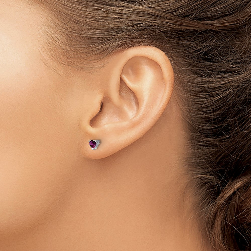 Sterling Silver Rhodium-plated 4mm Heart Amethyst Post Earrings