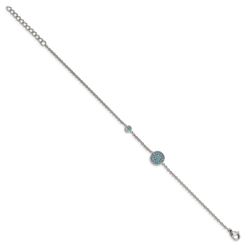 Stainless Steel Polished Reconstructed Turquoise w/1.25in ext. Bracelet 7 inches