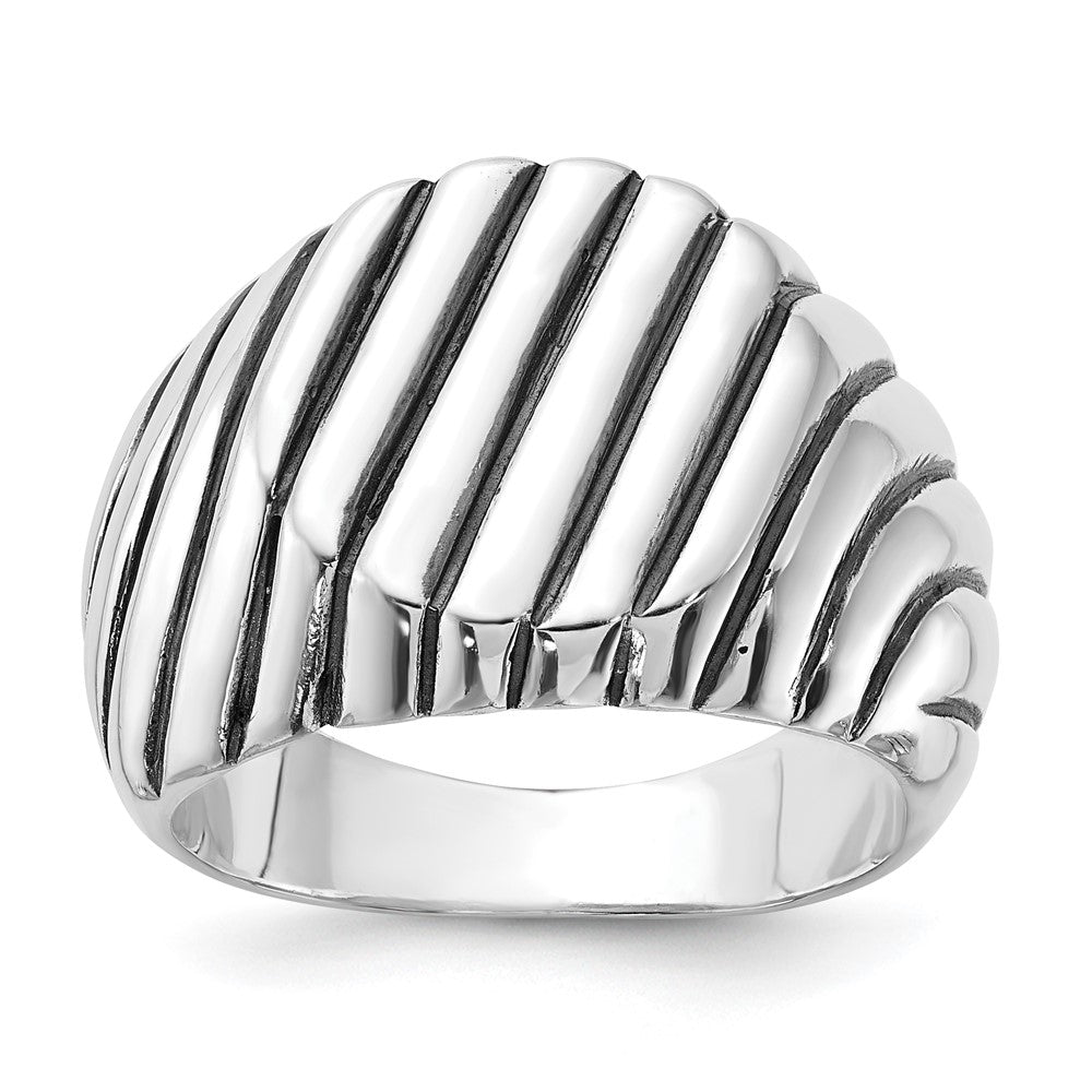 Sterling Silver Polished & Antiqued Grooved Signet Ring