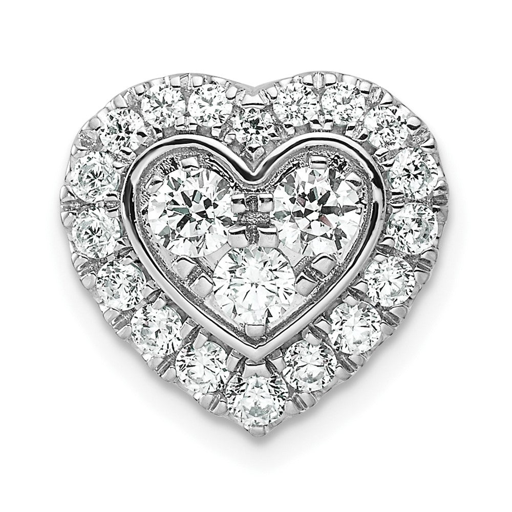 14k White Gold 7/8 carat Lab Grown Diamond VS/SI+ G+ Halo Heart Chain Slide Pendant