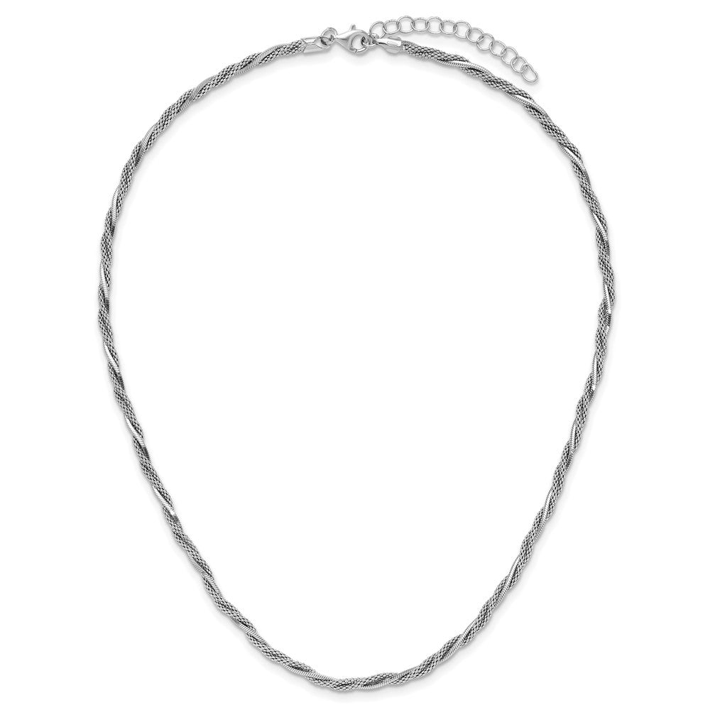 SS RH-plated Polish/Texture Braided w/1.5in ext. Necklace