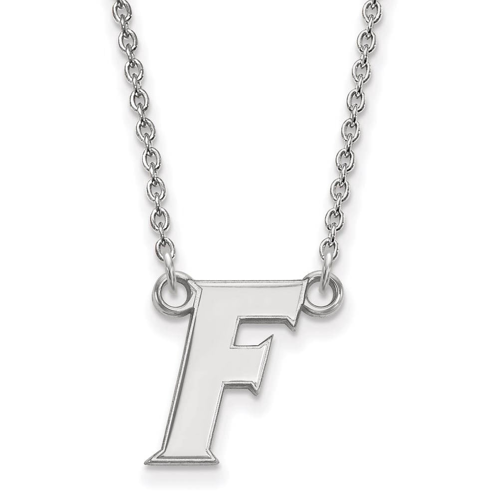 Sterling Silver Rhodium-plated LogoArt University of Florida Letter F Small Pendant 18 inch Necklace Q-SS065UFL-18