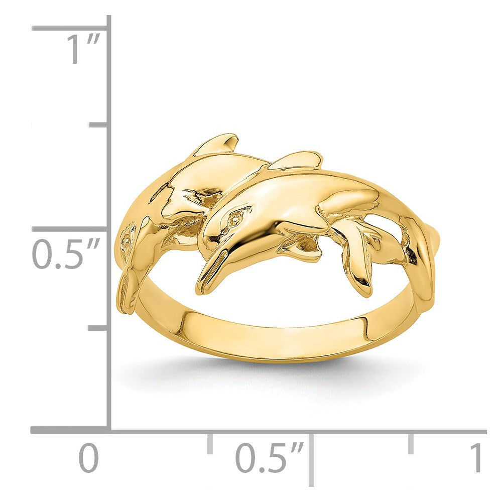 14K Polished Double Dolphin Ring Size 7