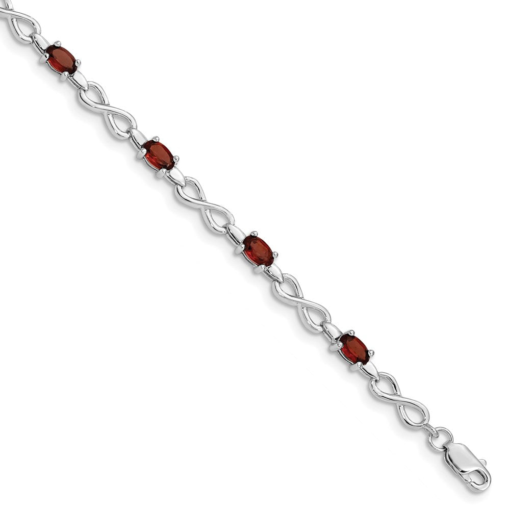 Sterling Silver Rhodium-plated Garnet Bracelet 7 inches