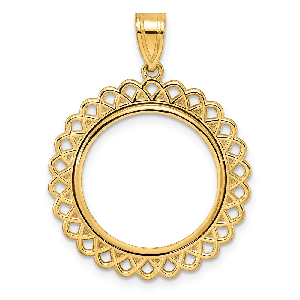 14k Polished Loop with 18.0mm Prong Coin Bezel Pendant