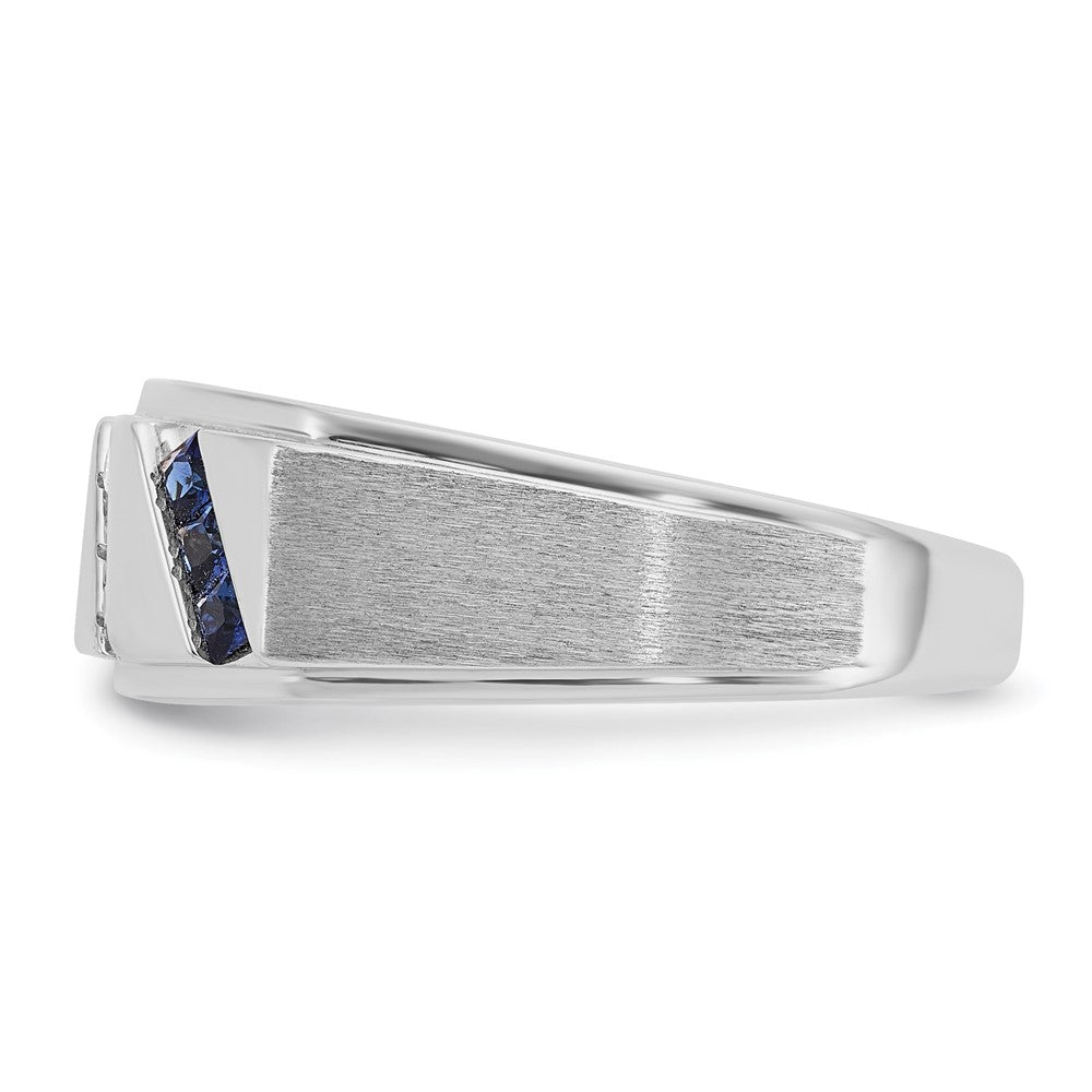 14k White Gold IBGoodman Men's Satin Lab Created Sapphire and 1/10 carat Diamond Complete Ring Size 10